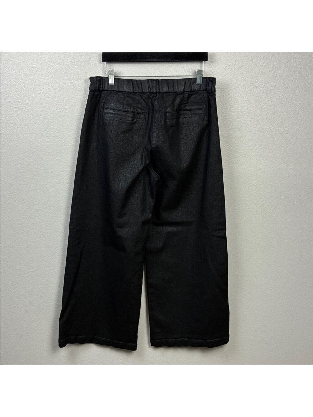 American Eagle Jeans Wide Leg High Rise Black Coated Trouser Pants 10 - Picture 6 of 9